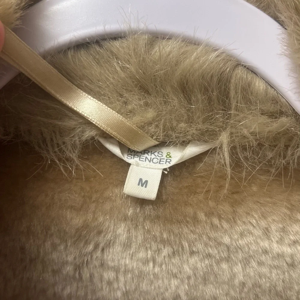 Marks & Spencer 70s style beige afghan faux suede and fur jacket coat size M - Picture 4 of 4